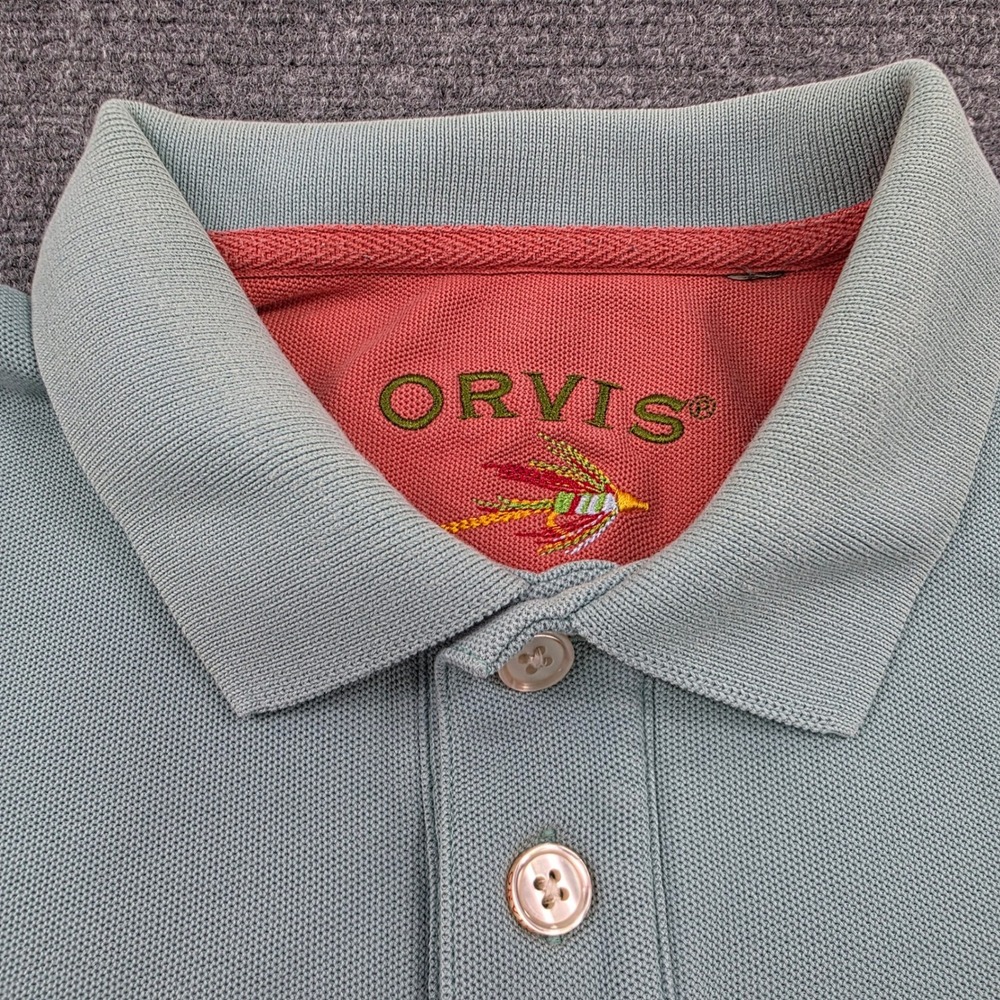 ORVIS Men's Short Sleeve Hesvy Polo Shirt Fly‎ Fishing  Coral Collar Cotton